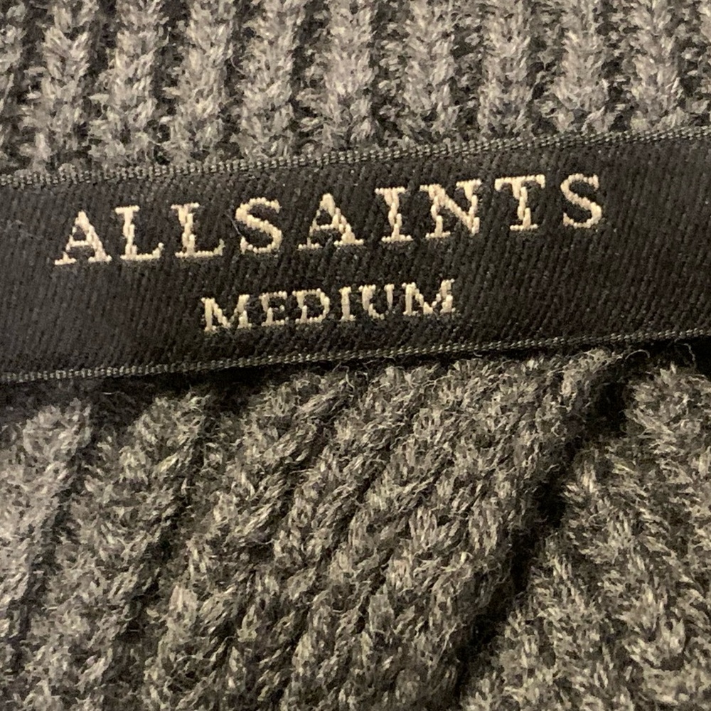 NEW AllSaints East Knit Cotton Ribbed Belted Midi Dress Gray Charcoal Size M - Picture 9 of 14